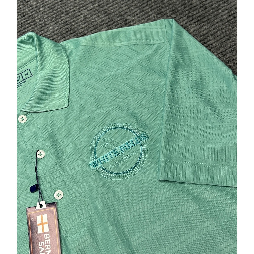 Bermuda Sands Polo Shirt Mens Medium Green‎ Stripe Cypress Golf White Fields New